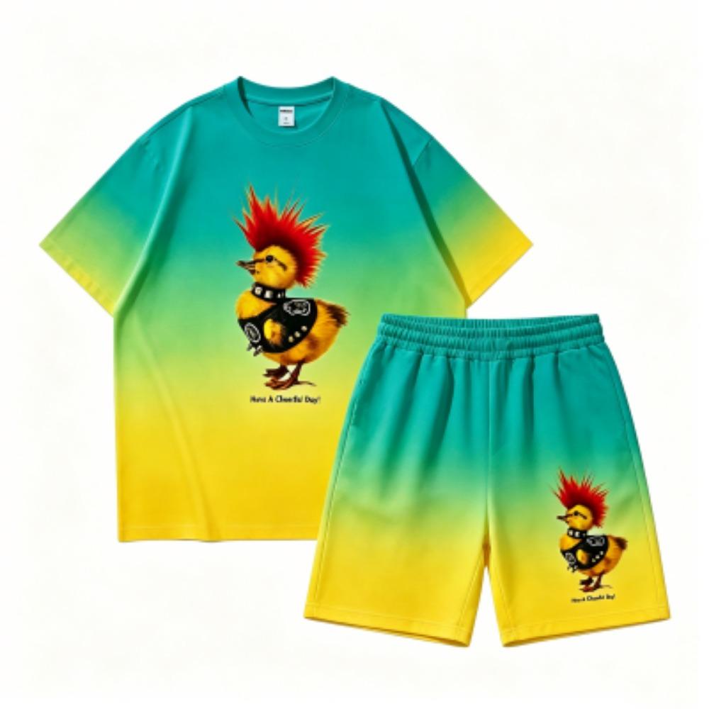 Funny Hip Hop Chicken Printed Outdoor Street Kids T-shirt and Shorts 2 Piece Set Summer Home Casual Outfit Boy and Girl's Sports Set