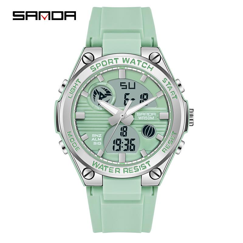Sanda Trendy Waterproof Sports Watch - Minimalist Design with Dual Display for Students