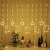 LED Star Moon Window Curtain Lights with USB Remote Control Christmas Five-Point Star Moon Snowflake String Lights