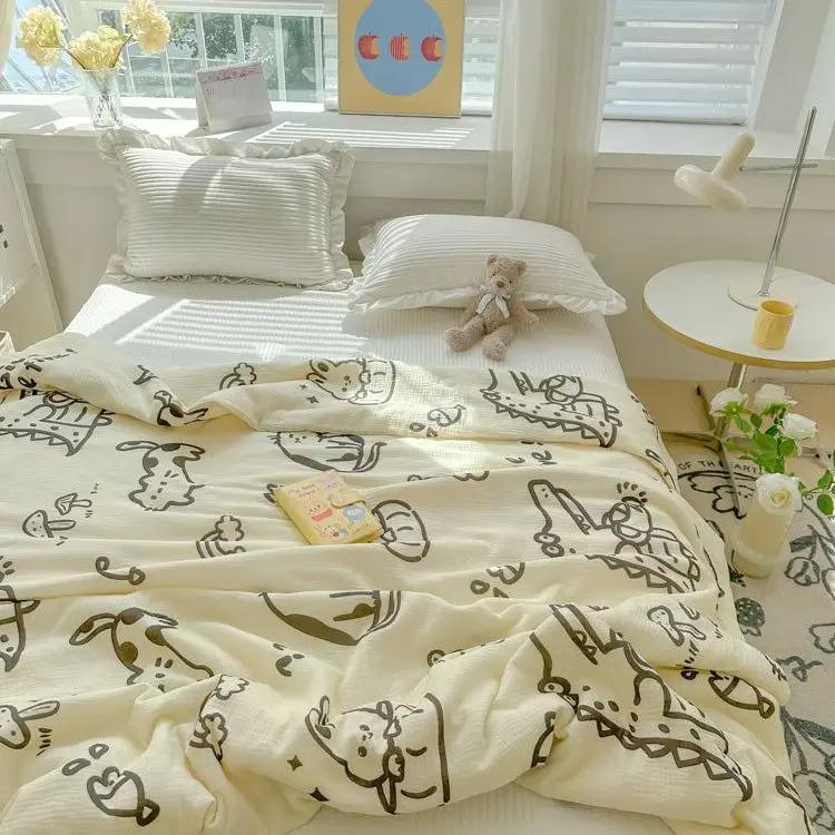 Black White Cartoon Crocodile Summer Quilt Kawaii Animals Print Thin Blanket Air-conditioning Quilted Quilt for Kids Boys Girls