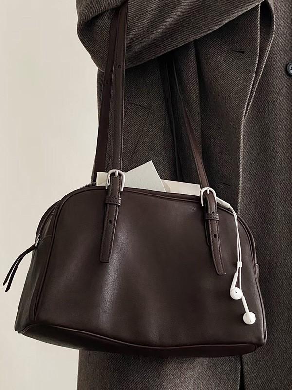 Nische Retro Leder Yoyo Bowlingtasche mit großer Kapazität - Damen High-End Schulterhandtasche