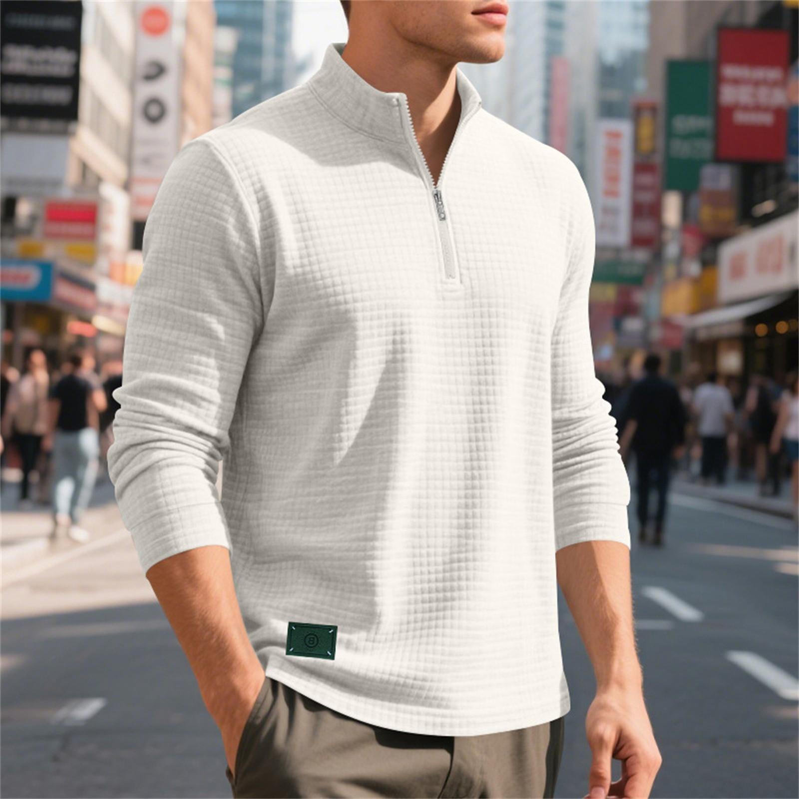 

Мужской свободный и повседневный топ с длинными рукавами и молнией до четверти XL