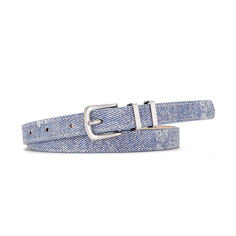 Trendy Women's Y2k Denim Style Pu Leather Belt With Chic Simple Silver Buckle