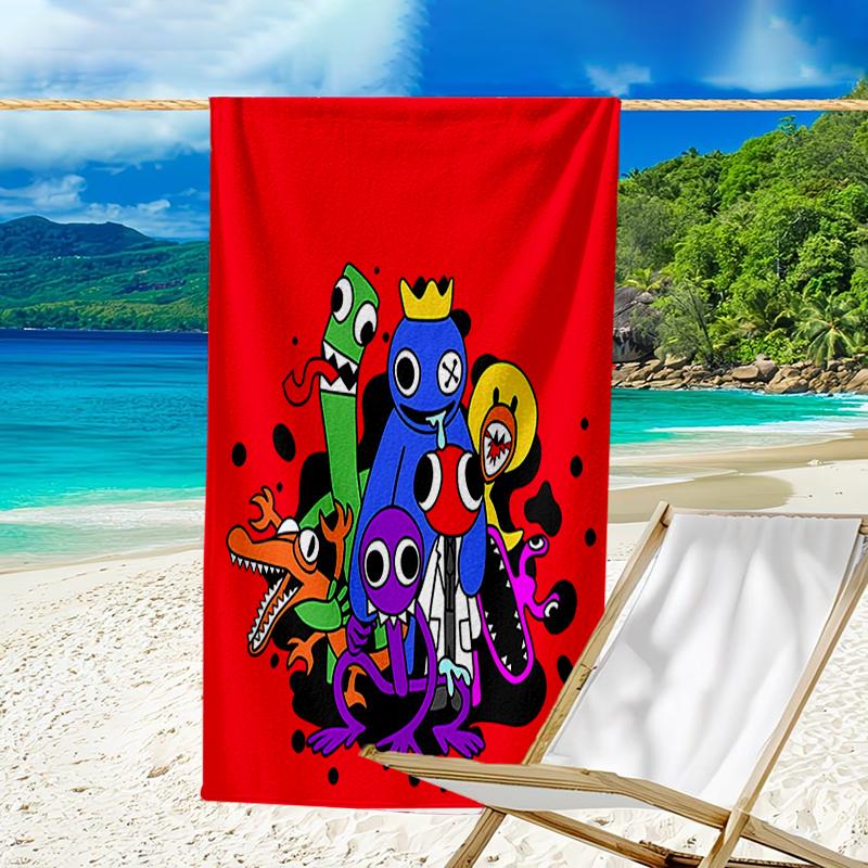proof beach towel with a Rainbow Friends3 pattern - soft,absorbent,quick-drying,machine washable - perfect for swimming,camping,bathing