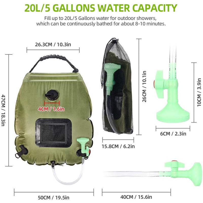 Water Bags 20L Outdoor Camping Hiking Solar Shower Bag Heating Camping Shower Climbing Hydration Bag Hose Switchable Shower Head