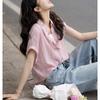 Women's Striped Linen Shirt Oversized Fit Short Sleeve Casual Button-Down Top