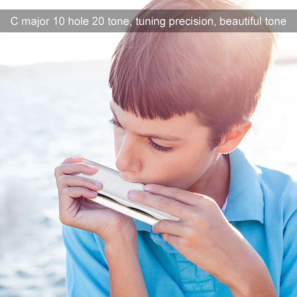 KONGSHENG AM 20D Phosphor Bronze Reed 10 Hole 20 Tone Blues Harmonica In the Key of C(White)