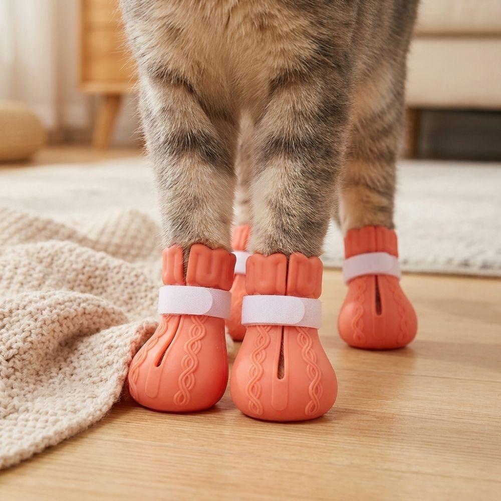4PCS Adjustable Cat Bath Wash Boots Soft Silicone Pet Cat Shoes Cat Foot Cover Pet Grooming