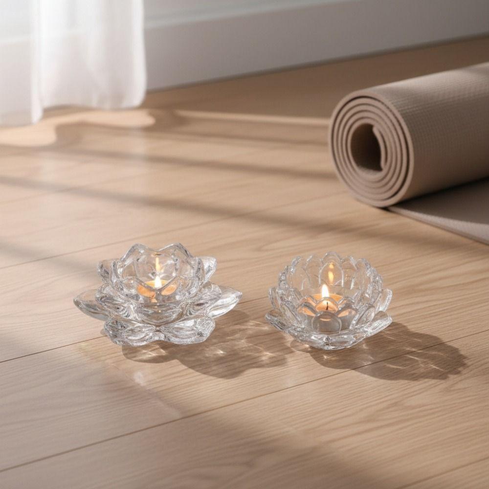 2Pcs Elegant Chinese Glass Lotus Candle Holder Ins Simple Candles Stand  Home Decor