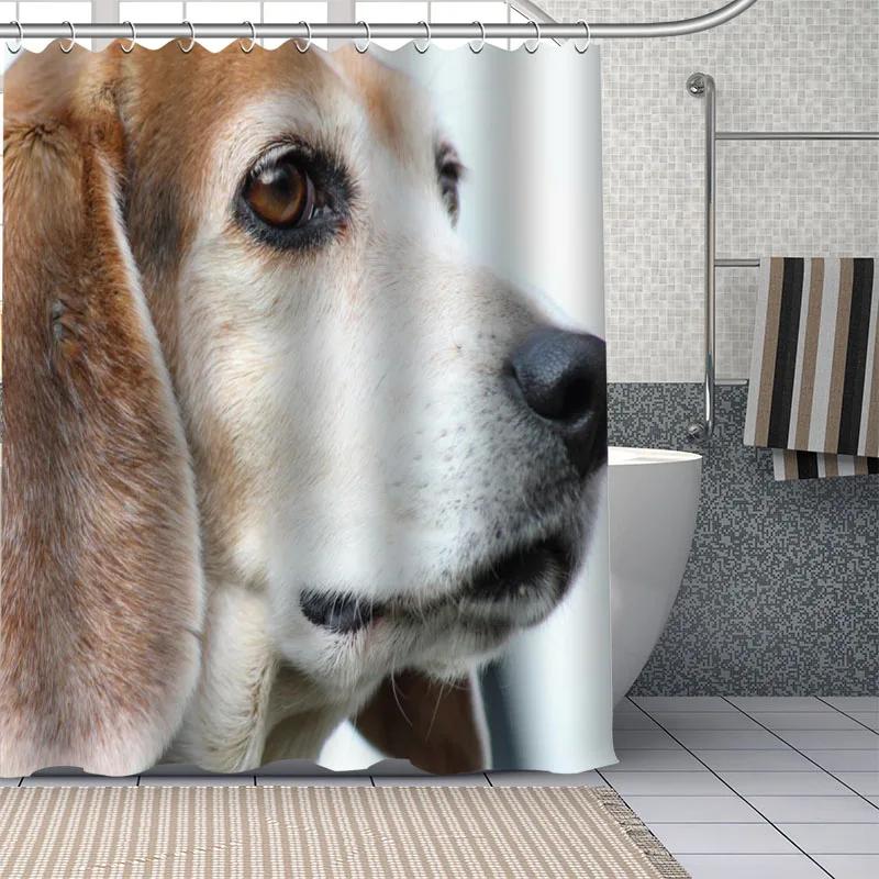 Beagle Dog Bathroom Curtains Waterproof Polyester Cute Pet Animal Shower Curtain Home Decoration Bathtub Curtains With 12 Hooks
