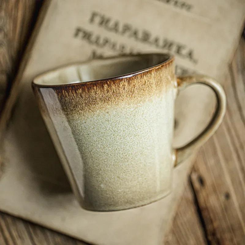 480ML&780ML Vintage Ceramic Coffee Mug, Reactive Glaze Stoneware Cup with Handle, Rustic Pottery Mug for Latte, Tea, Water