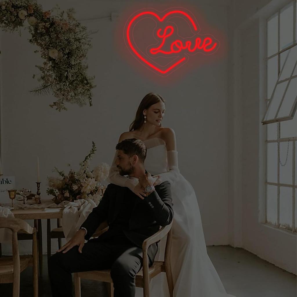 Heart Love Neon Sign, Valentines Day LED Light, USB Powered Dimmable LED Sign for Wall Decoration, Party, Wedding, Bedroom, Living Room, 15.7"x11.4"