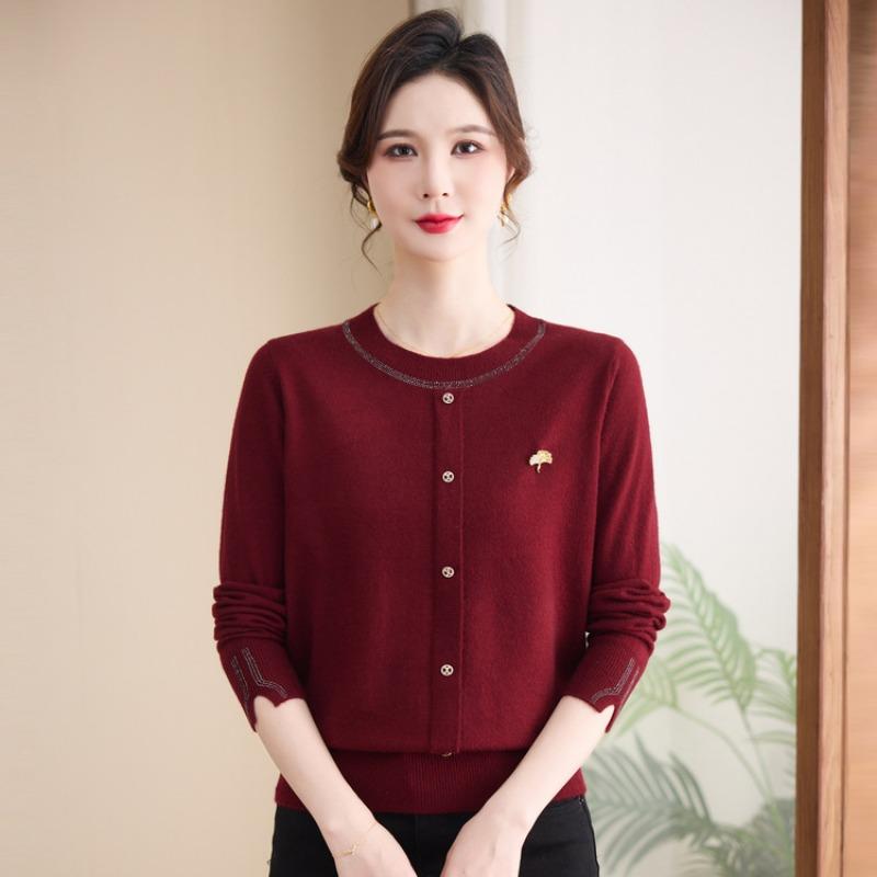 

Модный пуловер для женщин среднего возраста, свитер, одежда для мамы на весну и осень, трикотажный топ с круглым вырезом для ношения под низ 3XL