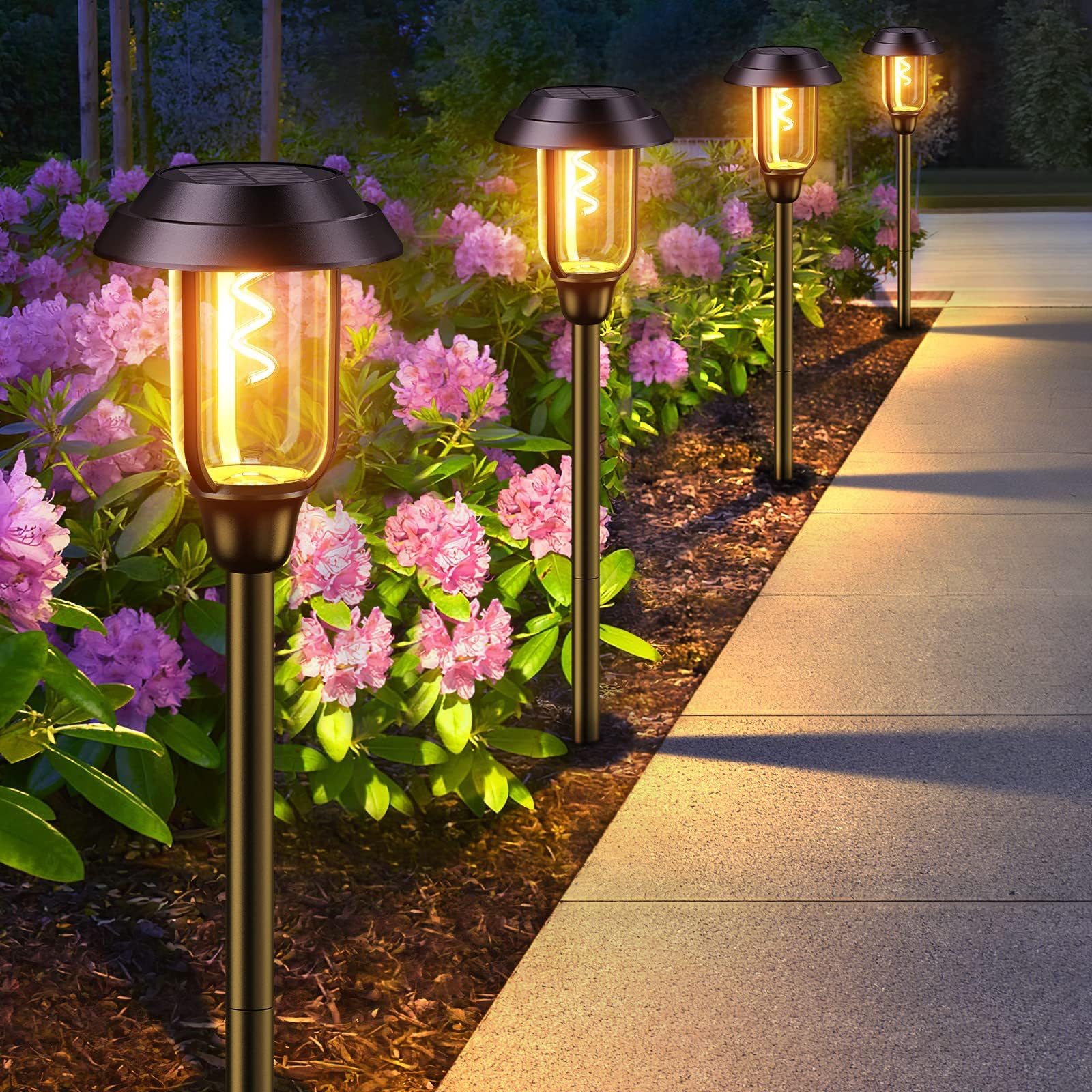 

Solar Garden Automatic Solar Lawn Solar No Wiring or Electrical Work Solar Ground IP65 Lights Up Your of Lights, On/Off, Lamps, Powered, Required, чорний