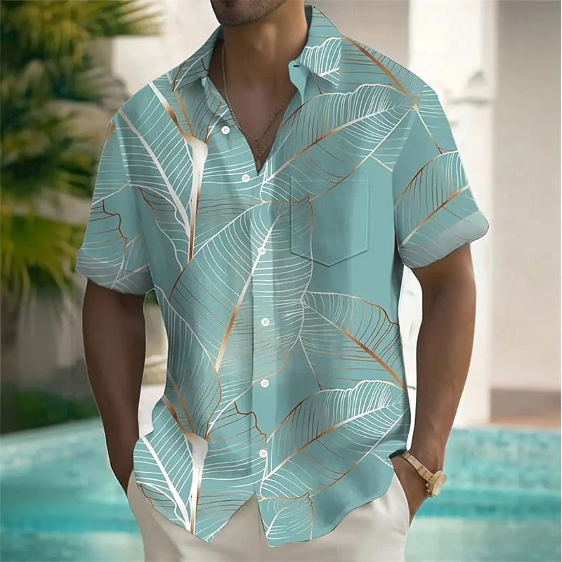 Camicia da uomo a maniche corte stile hawaiano retrò, Stampa alla moda, Stile vacanza al mare, Collo a revers, Tessuto confortevole, Taglie