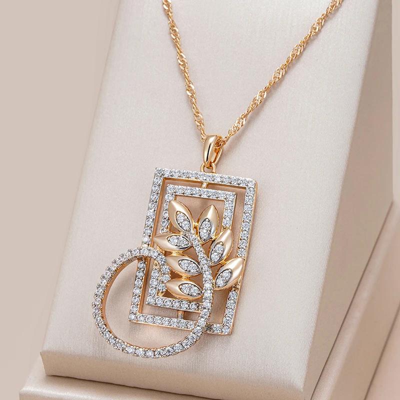 New Fashion Square Wide Pendant Necklace For Women  Rose Gold  Color Mix Boho Crystal Flower Ethnic Retro Jewelry