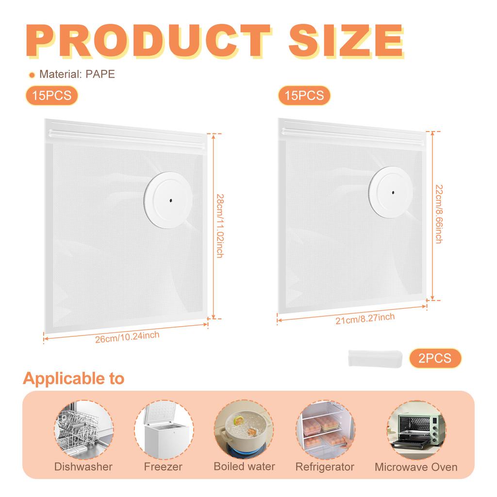30Pcs Vacuum Sealer Bag Reusable Vacuum Storage Seal Bag Sealed Food Preservation Air Valve Bags for Food Freshness Preservation