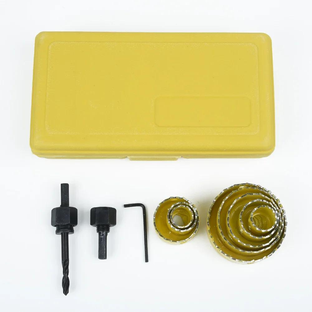 Carbon Steel Set 11 Pieces with Drill Mandrels for Wood Metal Plastic Aluminum Sheet Materials Cutting Drill Tool Kit