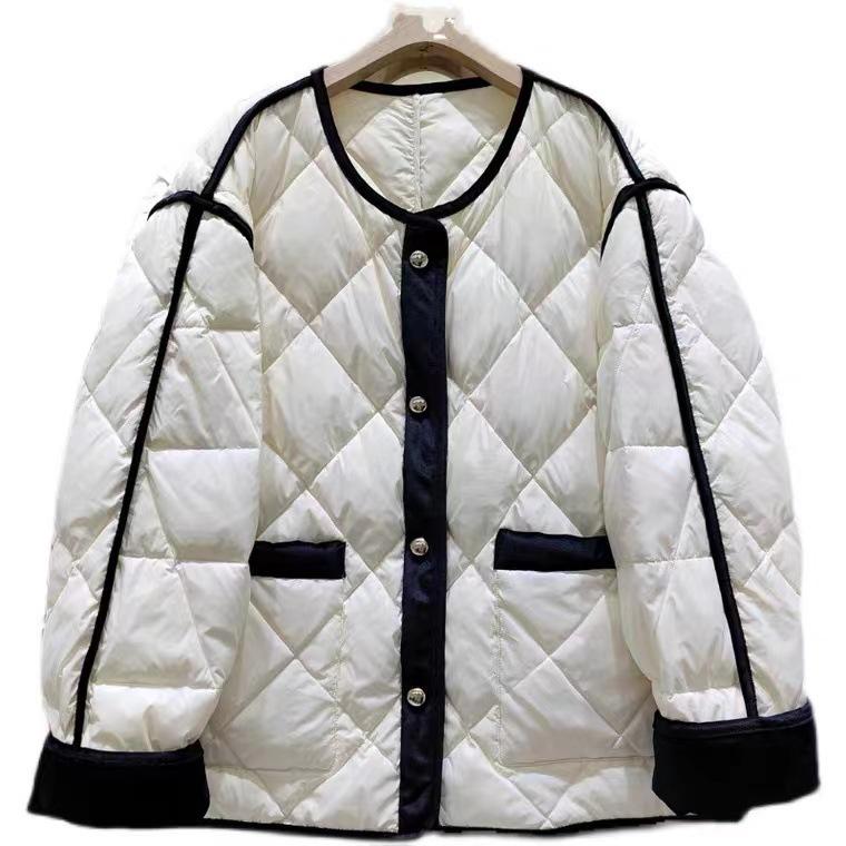 Down Jacket Women's Short Models, New Models In Autumn and Winter, Light and Contrasting Colors, Small Rhombus Edge, Garden Collar, Sweet Coat Tide