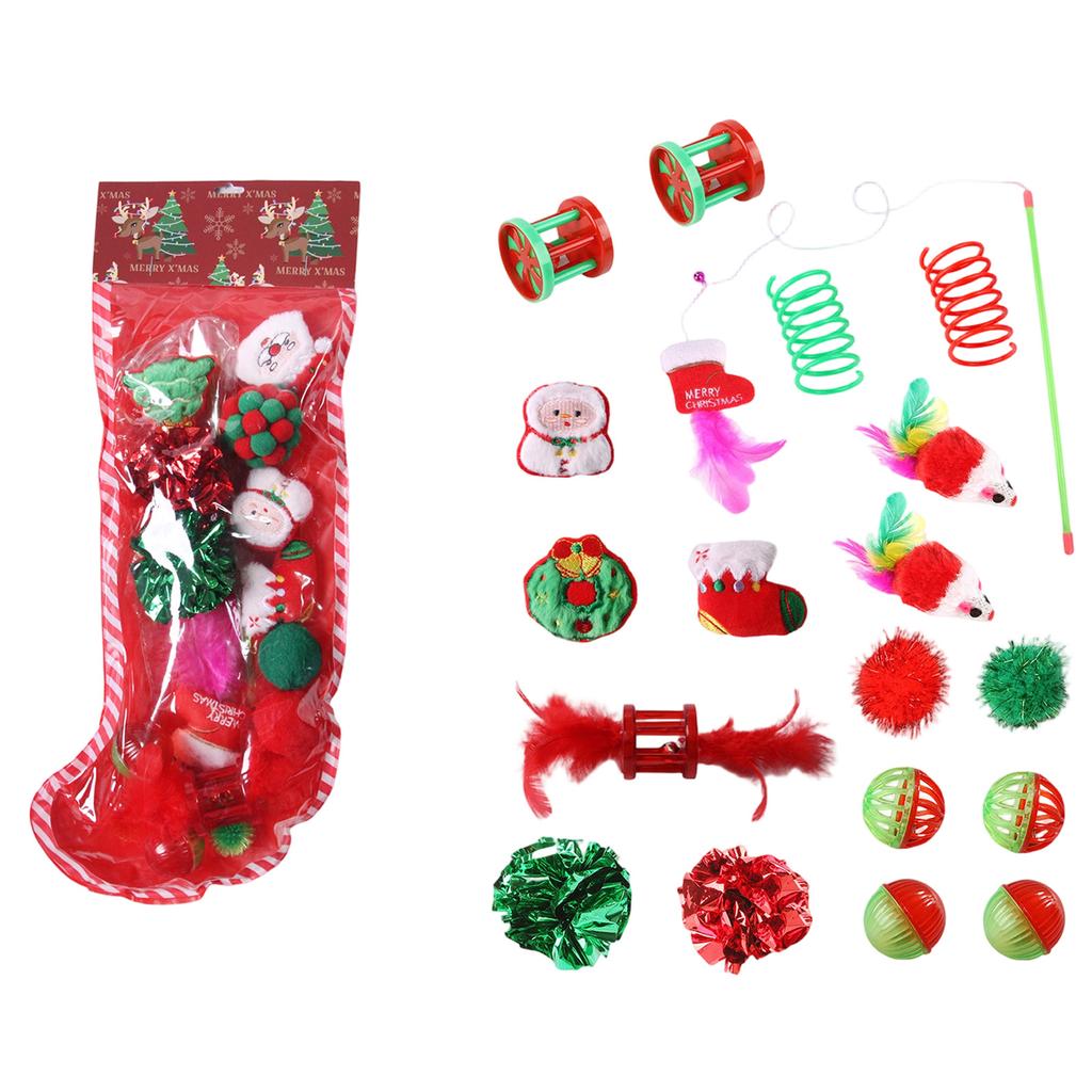 Christmas Stocking Pet Toy Set for Dogs and Cats - Holiday Themed Toys for Festive Play
