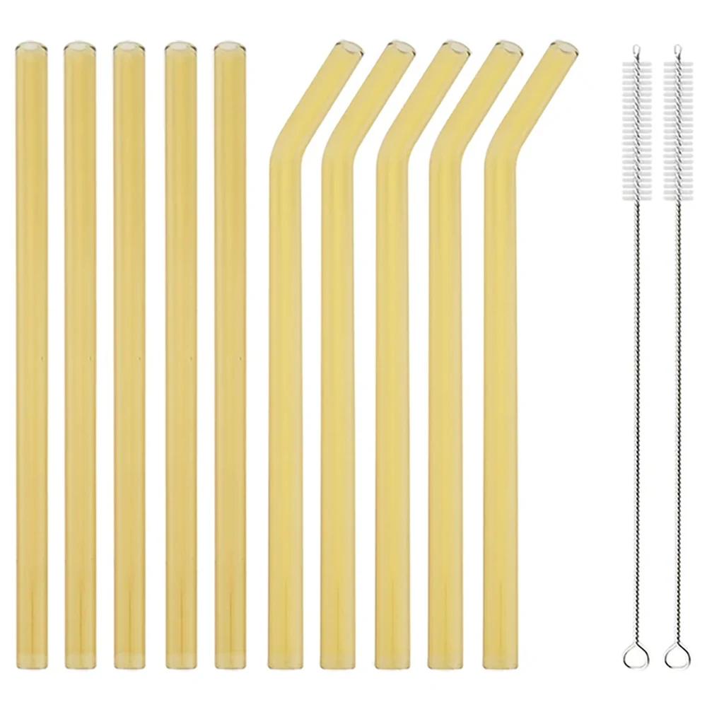 10Pcs Reusable Drinking Straw 12mm Glass Straws Eco-friendly High Borosilicate Glass Straw Colorful Tube Party Bar Drinkware