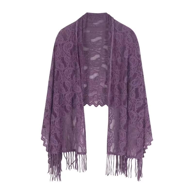 Fioletowa sukienka damska z koronką i dekoltem halter z szalem – nowa moda w stylu chińskim