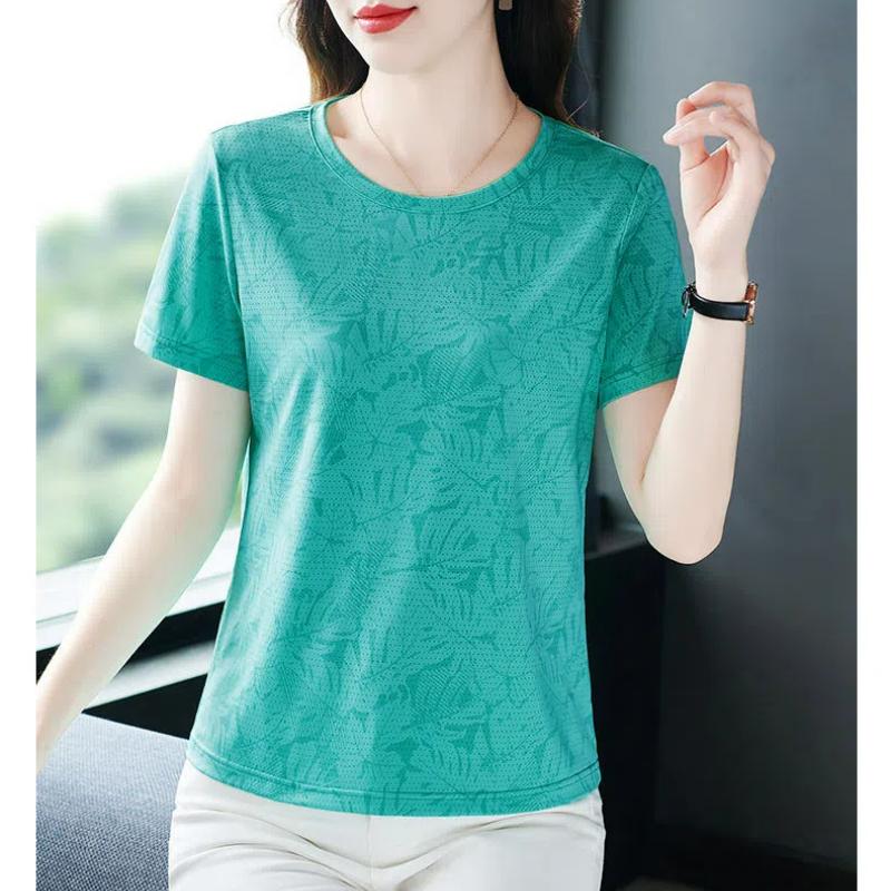 Letni T-shirt z krótkim rękawem z okrągłym dekoltem, nowy temperament, moda, luźny, z nadrukiem, damski, patchworkowy, wszechstronny, oddychający, cienki top