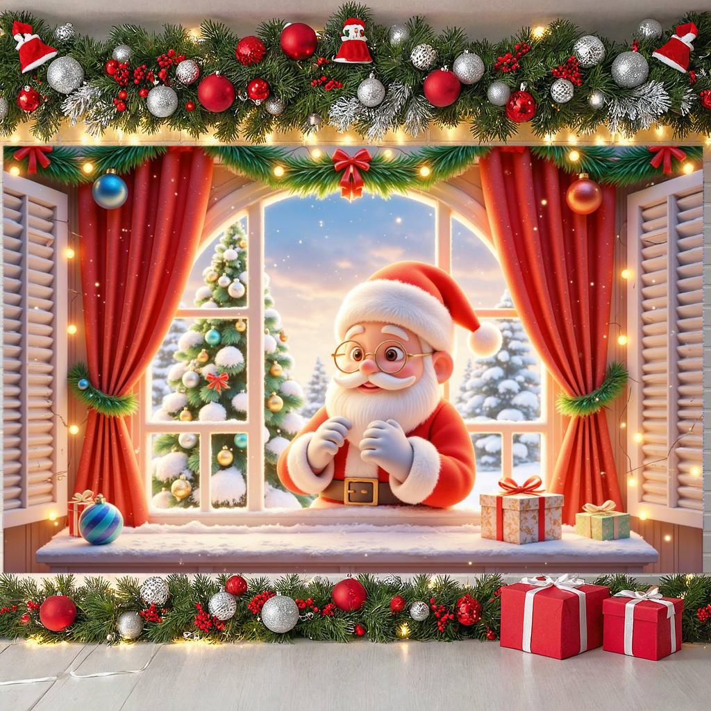 Santa Banner Santa Claus Pattern Xmas Banner Holiday Banner Christmas Tree Pattern For Festive Decoration Winter Party Indoor