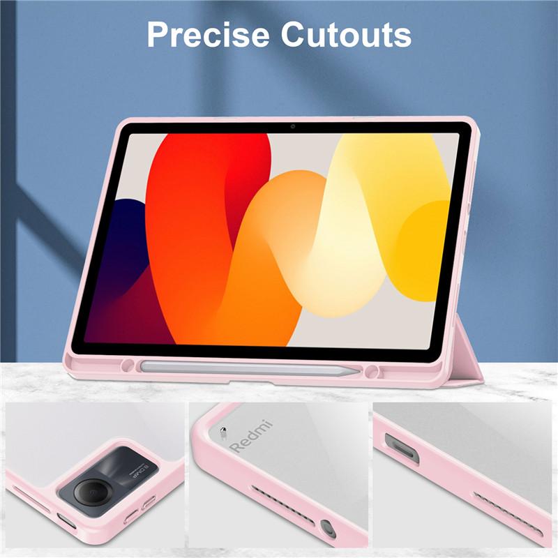 Für Redmi Pad SE Hülle mit Stifthalter PU Leder Acryl Klar Rückklappbare Hülle für Funda Xiaomi Redmi Pad SE 11 Zoll Smart Cover