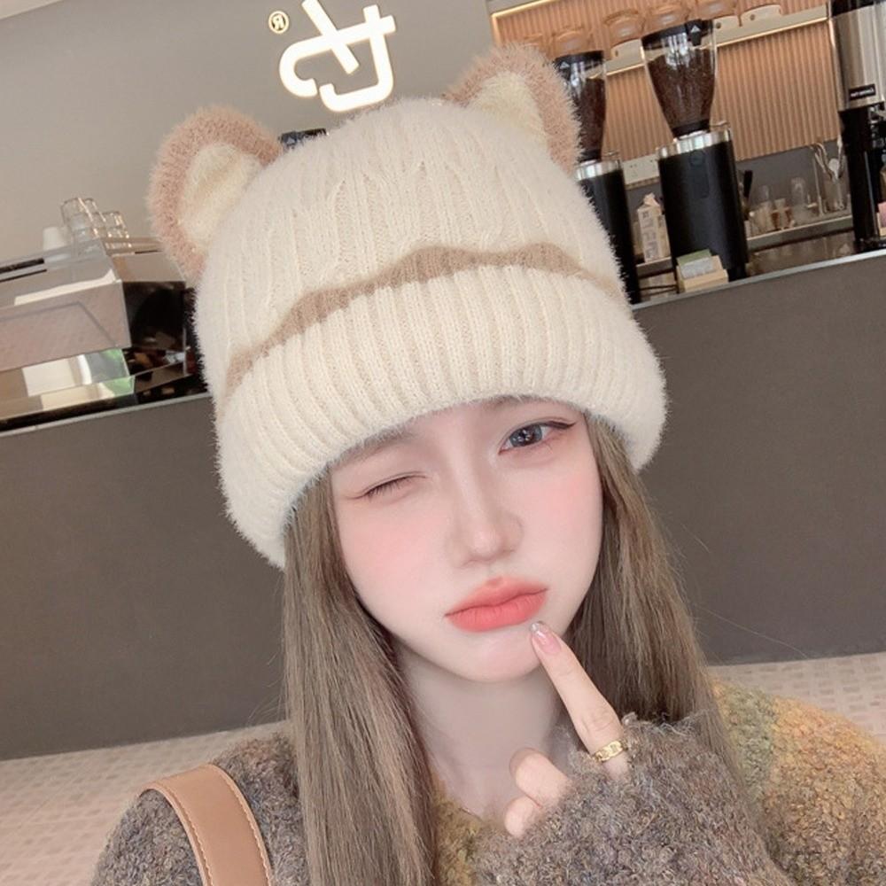 Cold Proof Warm Hat Cute Ears Pullover Hat New Knitted Hat Autumn Winter