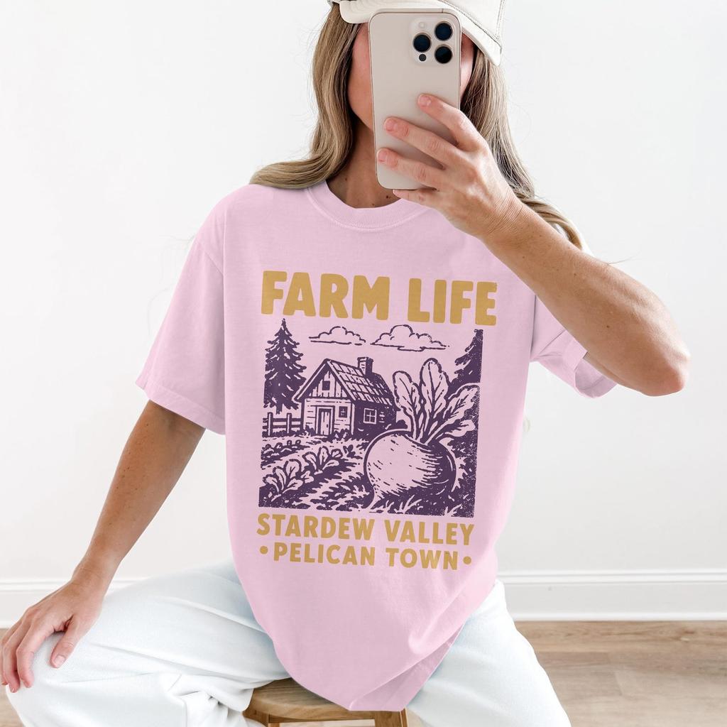 Stardew Valley Shirt Cozy Gaming Sweater Gamer Girl T-Shirt Gifts For Girlfriend Indie Game Fan Gift Pelican Town Farm Life Graphic Tee