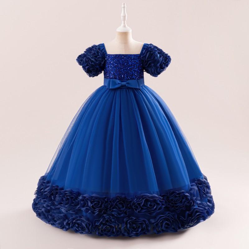 Girl Princess Dress Sequined Formal Gown Pageant Host Performance Fall Winter