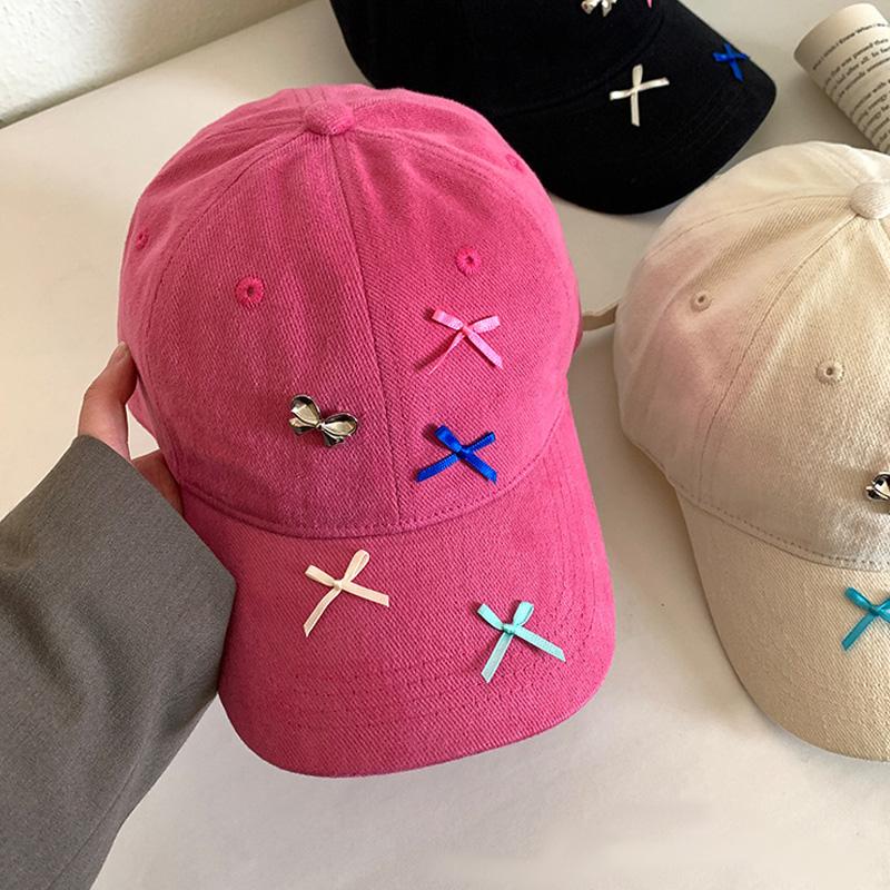 Bow Baseball Cap for Women Wide Brim Cotton Bowknot Peaked Hat Korean Dopamine Cute Big Head Circumference Adjustable Bows Hats