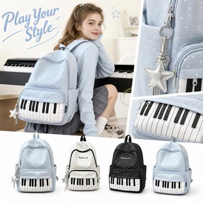 Piano Pattern Backpack for Teen Girls High School Students Cute Versatile Campus Travel Bookbag