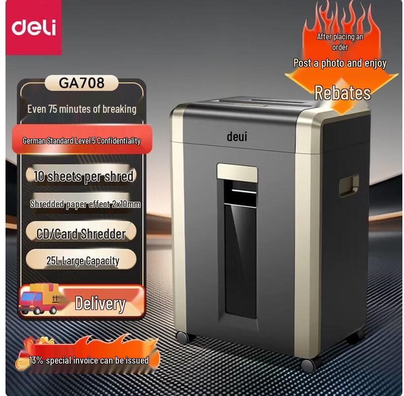 

Deli GA708 Business Cross-Cut Shredder CN plug (adapter included)