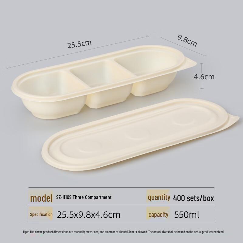 Miao Jiayi 550ml 3-Compartment Degradable Disposable Lunch Box