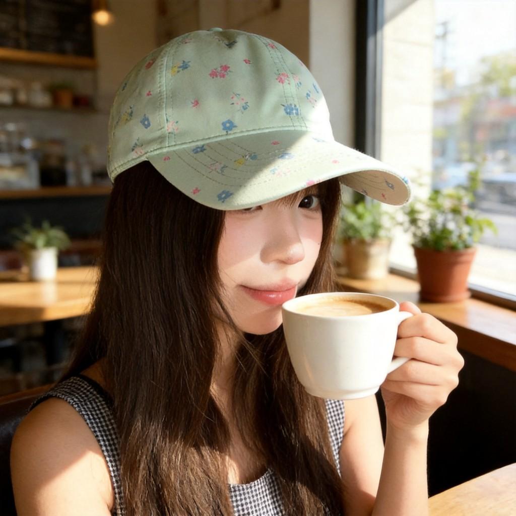 Mint Green Floral Cotton Baseball Cap With Wide Brim Sun Shade For Women Summer Sun Protection