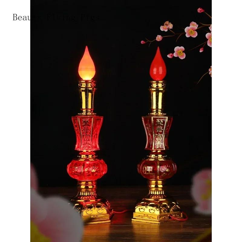 1pair Household Plastic Simulated Candle Holder Feng Shui Ornaments Temple Buddha Hall Decoration Candlestick Holder Home Decor