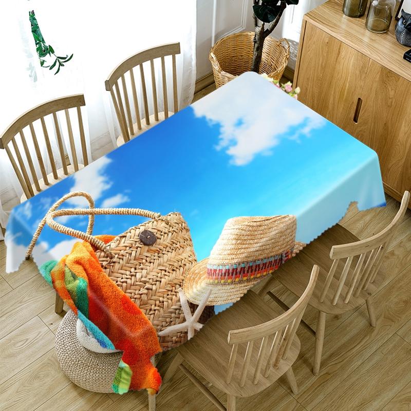 Starfish Seascape Pattern Sunny Beach Tablecloth Thicken Cotton Rectangular Round Table Cloth For Wedding Picnic Party