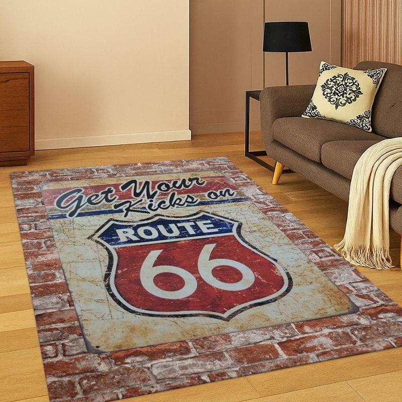 Retro Route77 America Mother Road Sign Carpet Rug for Bedroom Living Room Sofa Playroom Doormat Home Decor,Area Rug Non-slip