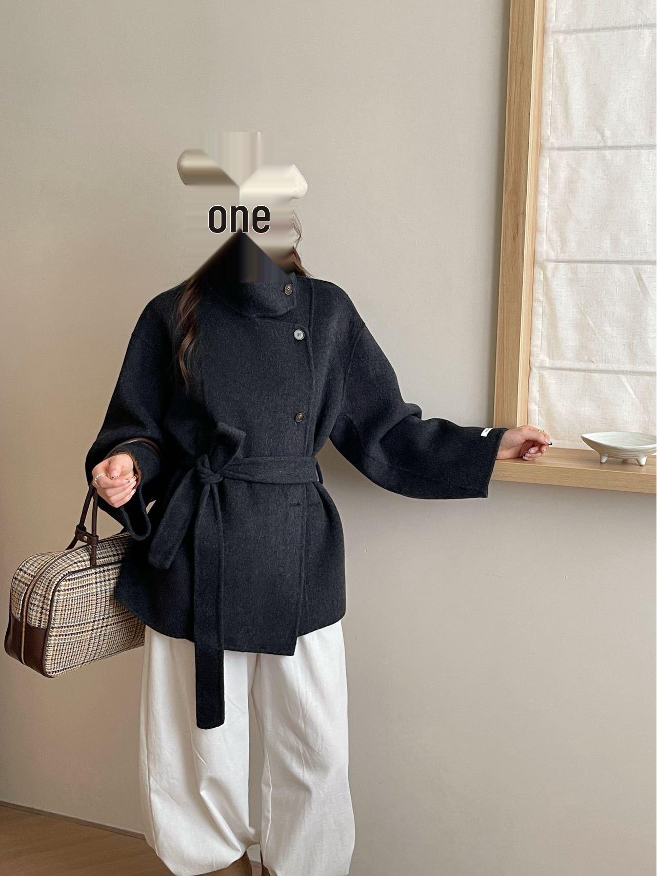 

New Korean Retro Stand Collar Woolen Overcoat for Women Medium