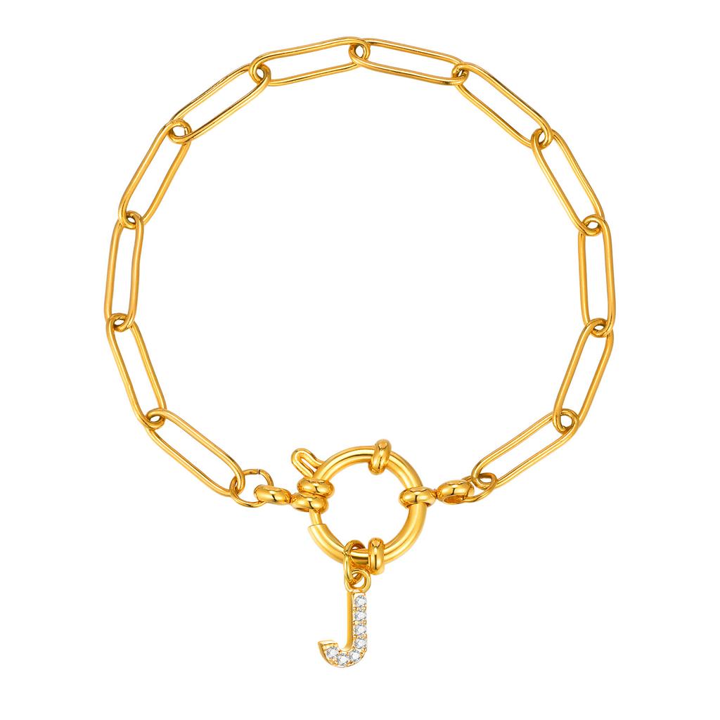Stainless Steel 18K Gold Fashion Small Square Chain Bubble Buckle Copper Material 26 Letter Bracelet Br-2167