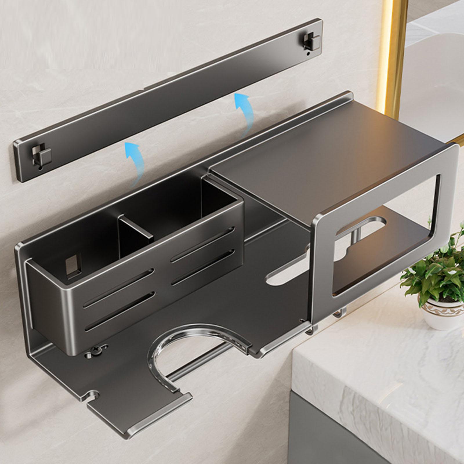 

Wall-Mount Hair Dryer & Towel Rack, No-Drill Bathroom Organizer Shelf, Hair Dryer Holder with Comb & Storage Rack One Size