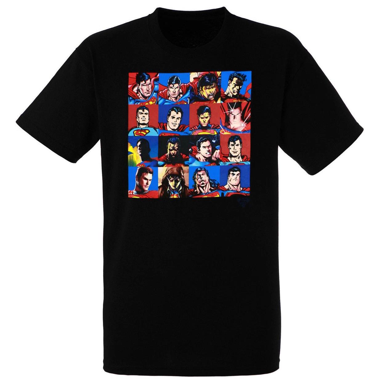 Superman Faces Men s Black T-Shirt, Small M