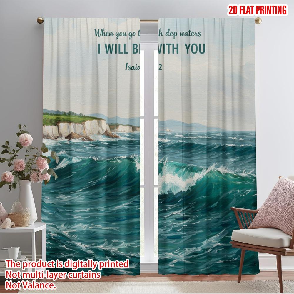 

2pcs 2D flat printing Window Treatment Curtains When you go through deep waters I will be with you Isaiah 43 2 Polyester Without 52.50×116.00 CM 2pcs