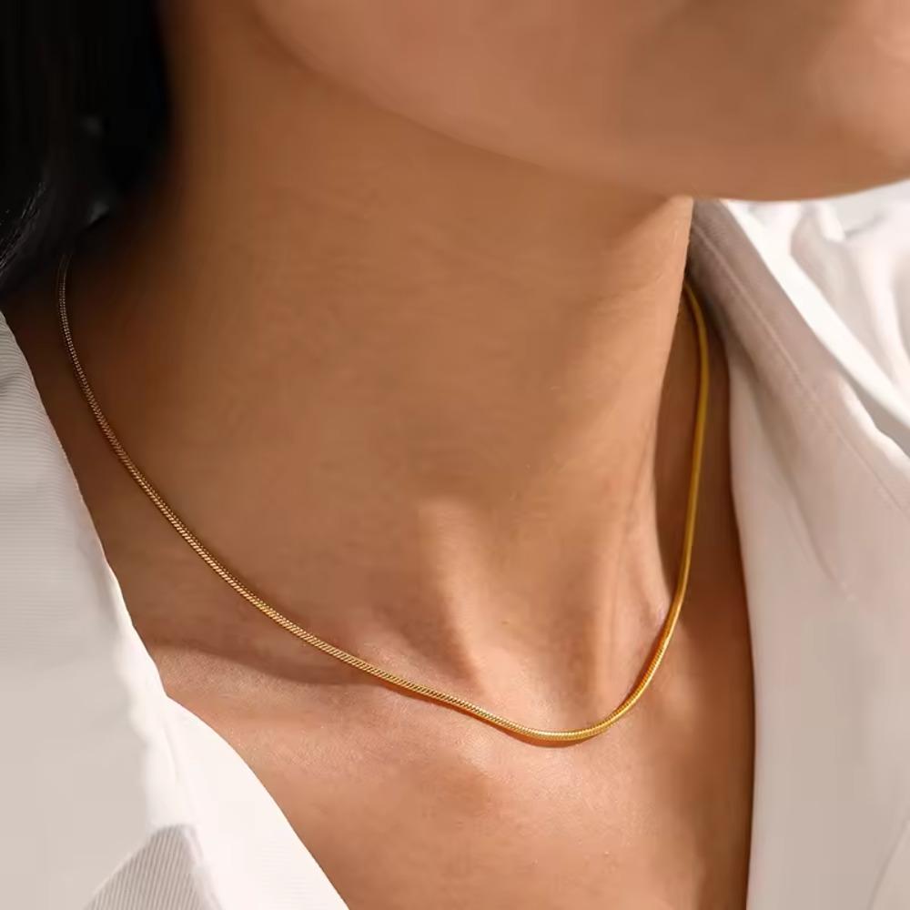 

Stainless Steel Round Snake Chain Choker Necklace For Women 0.9mm-2.0mm Gold Silver Color Daily Fashion Female Jewelry золотистый