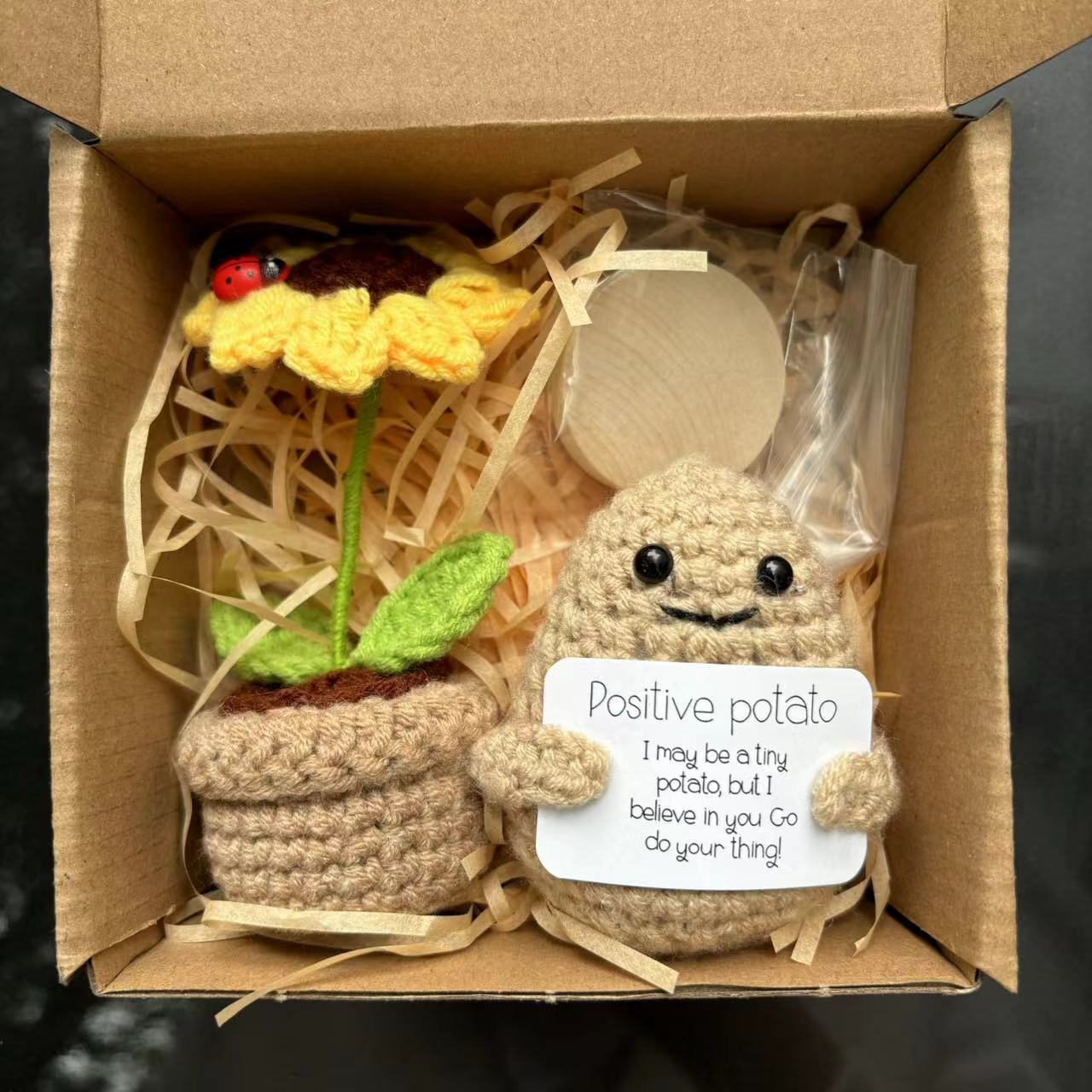 

2 шт. Позитивная энергия огурца с подсолнухом в горшке, набор для домашнего декора, забавная вязаная вручную шерстяная кукла в виде картофеля, рождественские подарки