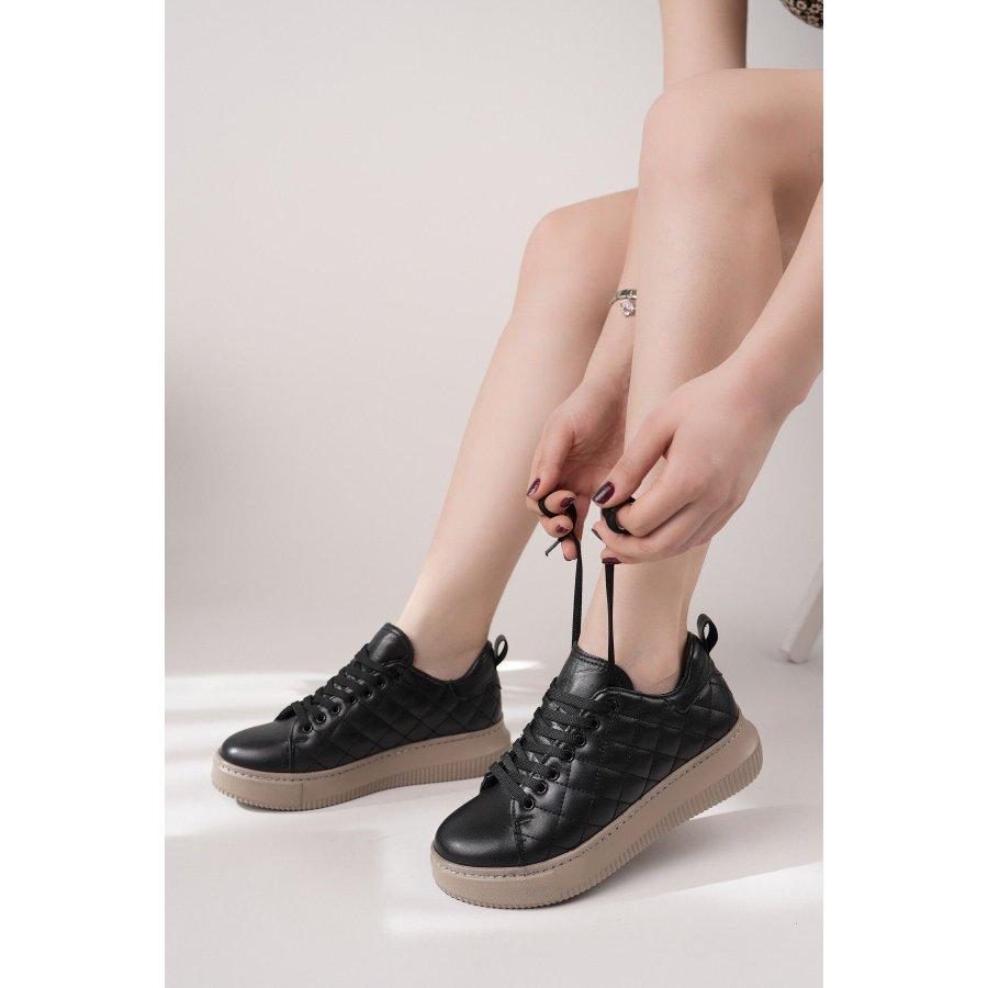 Damen-Sneaker aus echtem Leder mit dicker Sohle