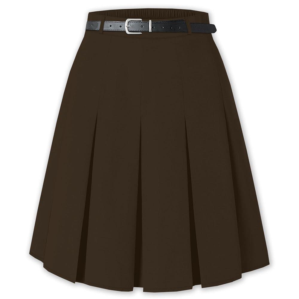 US Plus Size Women's Elegant Knee-Length Pleated Midi Skirt with Belt