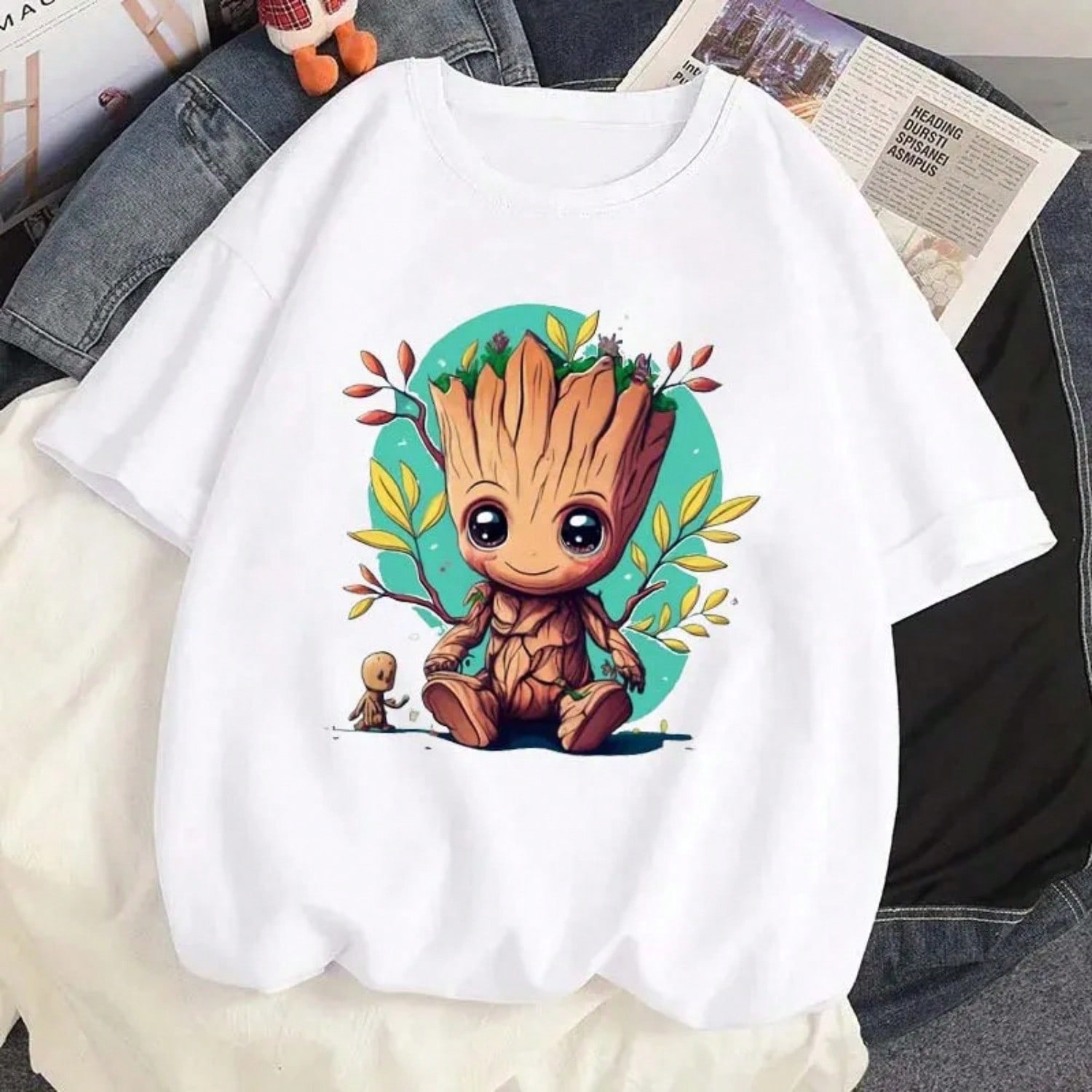 Fashionable Cute Pattern Printed T-Shirt unisex Casual Streetwear T-Shirt Summer unisex Cartoon Round Neck T-Shirt S разноцветный